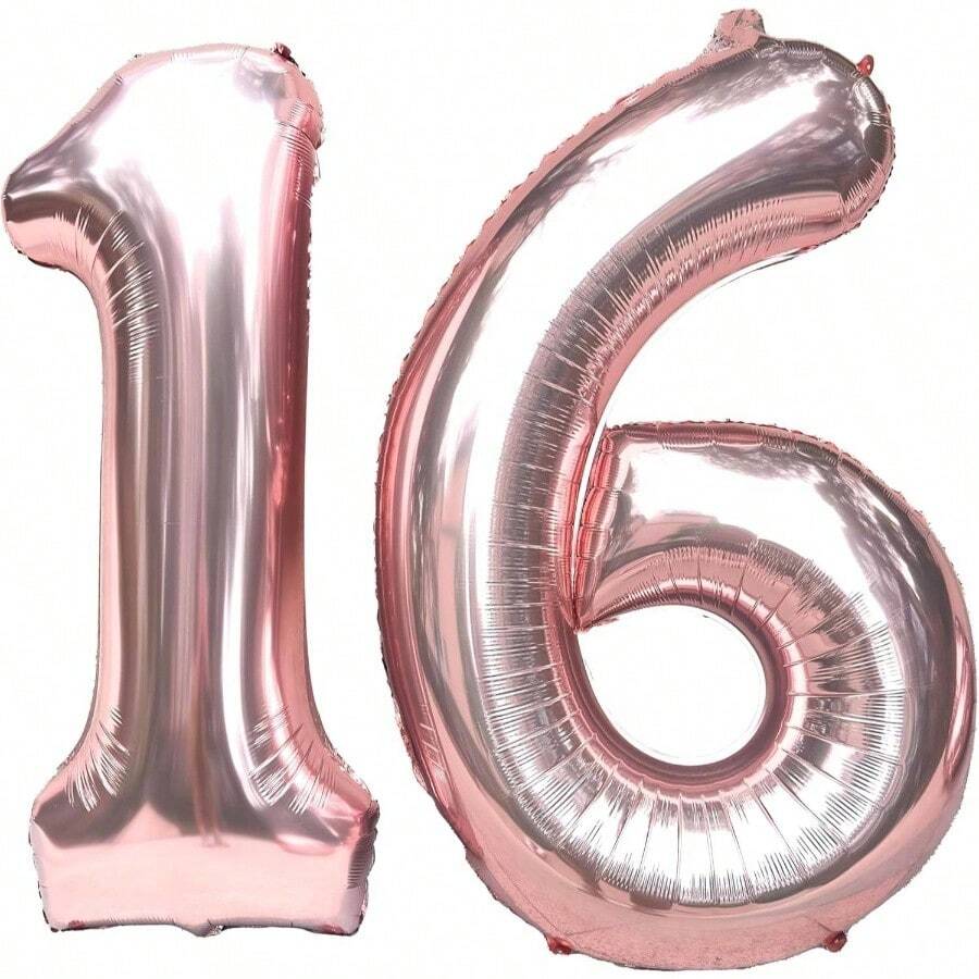 16 Foil Number Balloons Gold 40 - Inch Big Jumbo Mylar 16 Or 61 Balloon Numbers 16th Birthday Party Anniversary Decorations - A3-玫瑰金16+40寸 - 查看 1