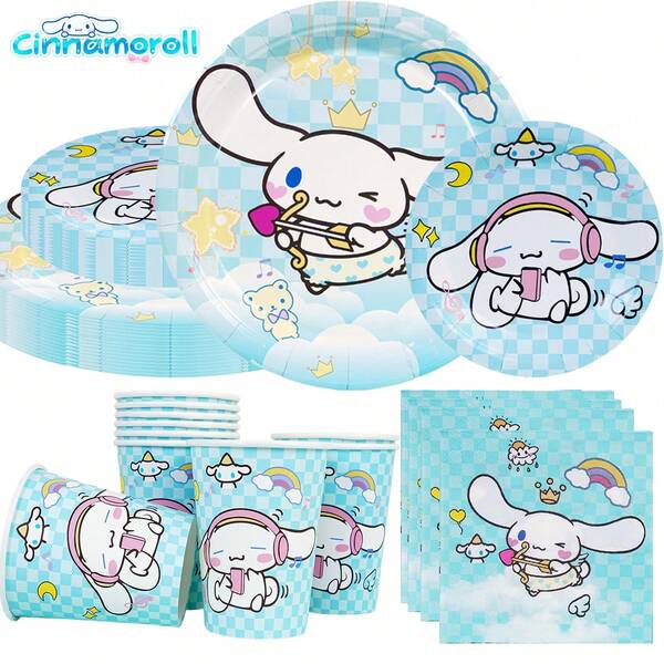 Sanrio 100//80/60/40/20/10 Piece Set, Sanrio, Cinnamoroll, Hello Kitty, Kuromi, Melody Cartoon Character Themed Party Set, Including Disposable Plates, Paper Cups, Napkins, Suitable For Birthday Parties, Daily Gatherings, Bridal Showers, Reception Guests, Multiple Specifications To Choose From, Suitable For Multi Person Use, Kitchen, Decoration, Restaurant Decoration, Camping, Picnicking, Office Paper Cups.