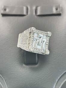 Men's Gold Plated Ring With Lucky Number 777 In Stainless Steel And Lucky Number 00 On The Side - Silver - View 2