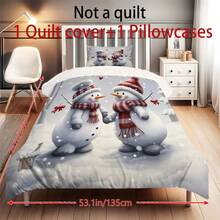 2/3pcs Snowman Christmas Bed Comforter Set, Cute Cartoon Duvet Cover Bed Sheets Set -Bedding Set, With 1 Duvet Cover And 1-2 Pillowcases, King-Size Bedspread, Soft Skin-Friendly Polyester, Machine Washable, Dry Clean,Suitable For Room/Bedroom/Home Decoration.