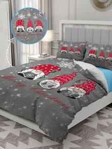 2/3pcs Christmas Gnome Cartoon Bed Comforter Set, Duvet Cover Bed Sheets Set -Bedding Set, With 1 Duvet Cover And 1-2 Pillowcases, King-Size Bedspread, Soft Skin-Friendly Polyester, Machine Washable, Dry Clean,Suitable For Room/Bedroom/Home Decoration.