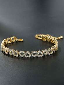 1pc Luxury Heart-Shaped Cubic Zirconia Chain Bracelet, Women's Gold-Plated Bracelet, Suitable For Party, Birthday, Travel Wear, Can Be Given As A Gift To Girlfriend, Friend Or Wife - Bracelet - View 7