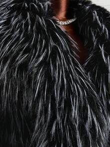 Elegant Women's V-Neck Faux Fur Coat Long Sleeve Warm Lined Regular Fit Fuzzy Outerwear Perfect For Winter Parties, Daily Commutes, Holiday Travels, And Evening Outings