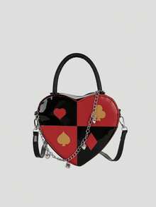 BAILEE Fashionable Personalized Fun Poker Heart Color Blocked PU Leather Three-Dimensional Zipper Style With Chain Decoration Women's Handbag Perfect For College&Work&Commute&Outdoors&Travel&Outings&Shopping&Gifts To Friends