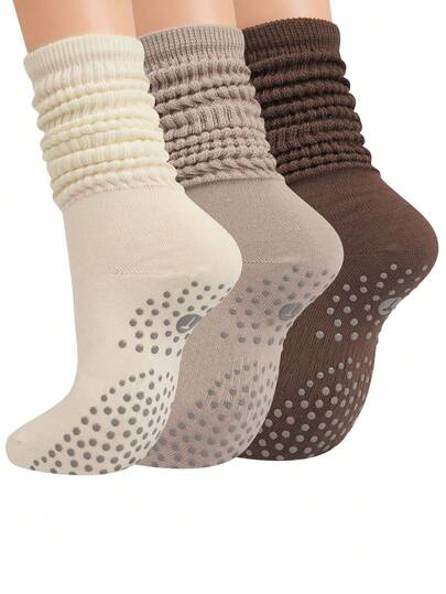 1 双女士瑜伽袜，冬秋运动袜，普拉提袜，保暖卷边，适合室内瑜伽、健身房、跑步