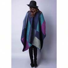 Women's Warm Shawl Wrap Cape Winter Cardigan Sweaters Open Front Poncho - A1-紫色 - 查看 5
