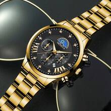 3pcs Men's Geneva Style Watch Gift Set - Stainless Steel Band Multi-Function Dial Watch, Suitable For Daily Commute And Casual Wear - Multicolor - View 8