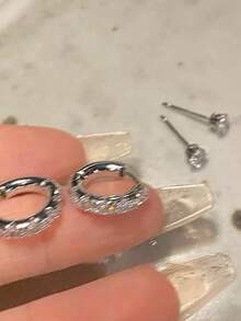 4pcs/Set Minimalist Side Zirconia Stone Stud Earrings, Versatile For Birthday Party, Date, Girlfriend Gift Or Daily Wear, Elegant Jewelry