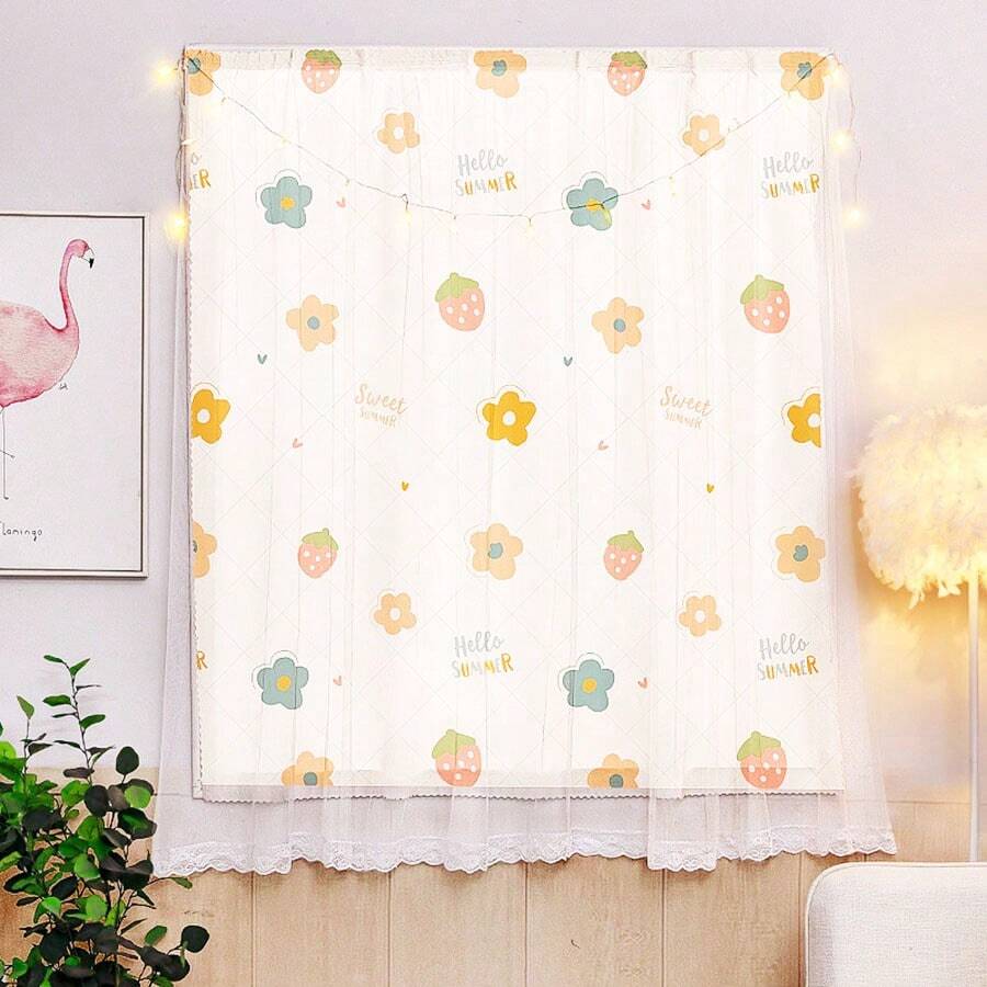 1pc No Drill Hook And Loop Window Curtain, White Blackout Curtain For Bedroom, Rental House, Temporary Use, Easy Installation, Comes With Tie Rope