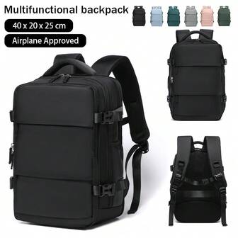 Certified Travel Backpack For Women - Separate Shoe Compartment & 180° Opening Design, 40x25x20 Laptop Sleeve, Durable Nylon Material, Adjustable Shoulder Straps, Suitable For Hiking & Commuting - Multiple Colors Available, Fashionable Zipper Closure, Multipurpose Backpack Travel Bag Luggage Bag For Travel For Business For Vacation Holiday Large Capacity Portable Multifunction Travel Duffel Bag Unisex Weekender Bags
