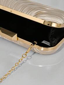 女士优雅/奢华褶皱缎面盒状手拿包，浪漫婚礼派对手提包，迷人/精致晚礼服钱包，简约杏色盒状包，配有可拆卸链条肩带，是节日的理想礼物 - 杏色 - 查看 6