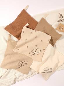 5pcs Customized Embroidered Name Baby Handkerchief Set, Pink, White, Coffee, Modigliani, Beige, Purple, Soft Absorbent Burp Cloths, Face Towels, Ideal Baby Shower Gift For Boys And Girls - Multicolor - View 15