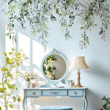 Calcomanías de pared de hojas verdes para despegar y pegar, calcomanías de pared de vinilo de hojas de flores grandes, decoración del hogar de vid extraíble, arte para dormitorio, sala de - Flor rosa B - Ver 1