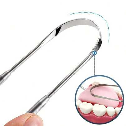 1/2/6pcs Stainless Steel Tongue Cleaning Tongue Scraper Reusable Tongue Coating Cleaning Scraper Silvery U Shaped Tongue