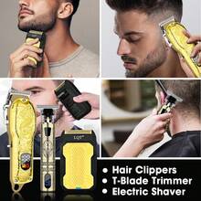 LQT LQT 1/2/3pcs,Professional Men's Hair Trimmer And Razor Set, USB Charging&LCD Display Hair Clipper , Professional Cordless Hair Trimmer And Beard Trimmer, The Best Choice For Barber Or Families,Father's Day Gift, Men's Gifs