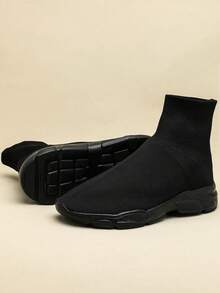 Slip-On Black Shoes, Convenient For Wearing And Taking Off, Outdoor Casual Lightweight Breathable Shock-Absorbing Men's Sports Running Shoes (For Wide Feet, Suggest Ordering One Size Up) - Black - View 5