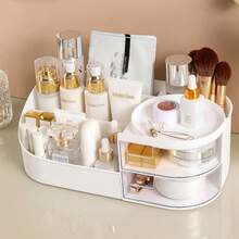 Kosmetikaufbewahrungsbox mit Schubladen, Make-up Organizer Schminktisch Aufbewahrungsregal, mit Lippenstift, Pinsel, Lidschatten und Schminktisch (Beige - Weiß)