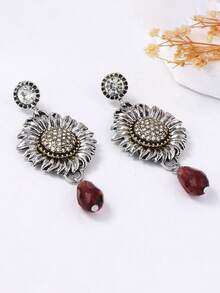 1 Pair Vintage Boho Chic Zirconia Inlaid Sunflower Teardrop Pendant Earrings, Elegant & Versatile Daily Wear Earrings For Women - Sunflower Earrings - View 5
