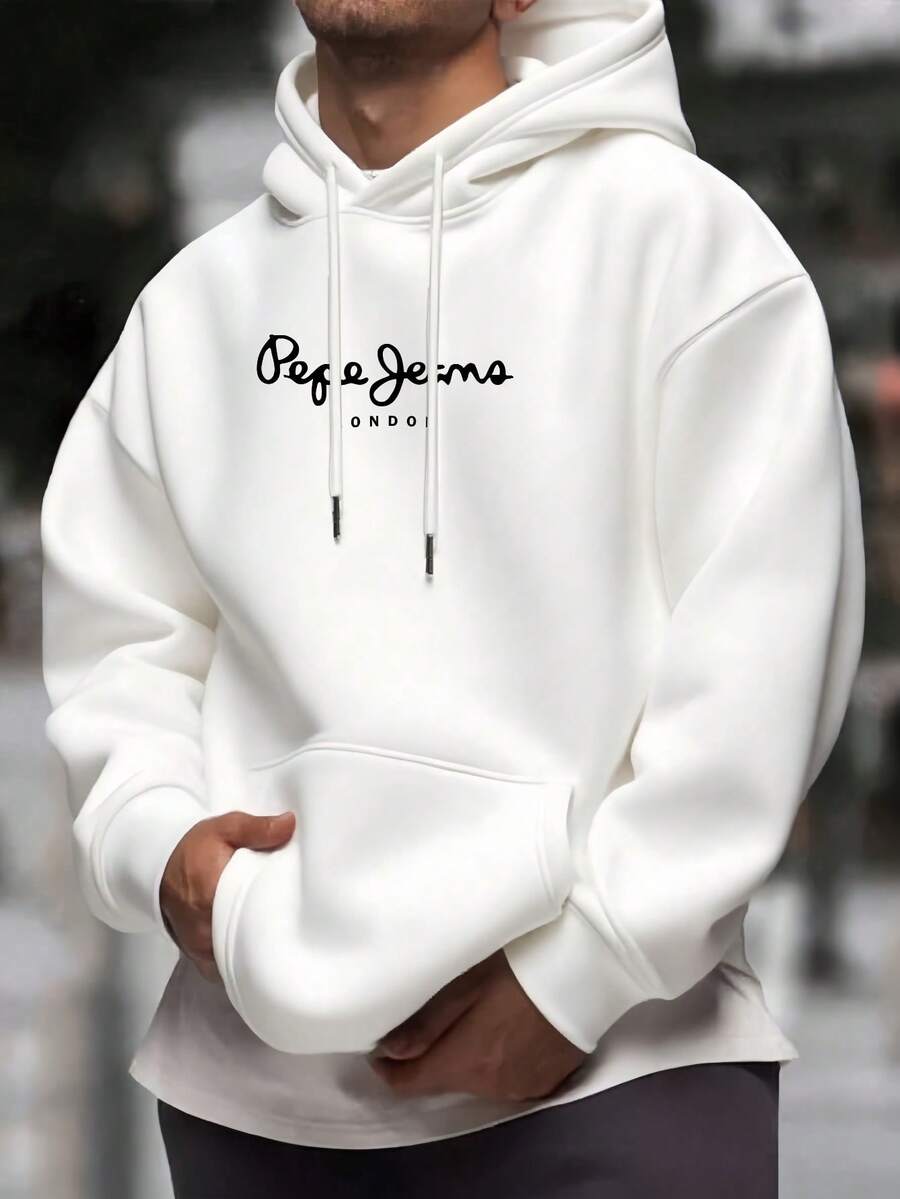1 Piece Men's Hoodie: Cotton-Polyester Blend, Exquisite Print, Outdoor Suitable For Autumn & Winter Commutation - 白色 - 查看 1