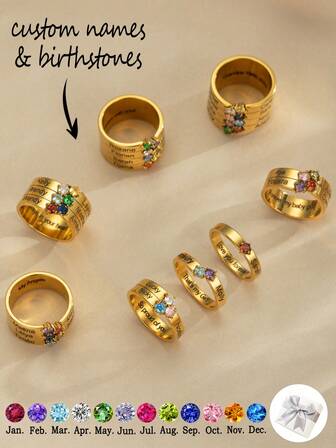 1Pc Personalized Engraved Multiple Names Ring,Minimalist Birthstone Ring,Charm Custom Zirconia Ring For Her,Engraved Family Multiple Names Ring With Birthstone,Couple Rings,Charm Custom ID Nameplate Ring,Valentine'S Gift,Birthday Gift,Unique Gift For Friends,Friendship Gift,Anniversary Gift