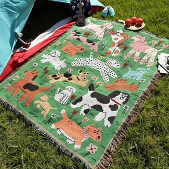 Outdoor Dog Park Blanket, Portable Thick Picnic Mat, Pattern Throw Blanket, Bed Blanket, Sofa Cover, Camping Blanket, Beach Towel, Waterproof Tent Mat, Washable Warm Blanket, Outdoor Decor, Photo Backdrop, Tear-Resistant Leisure Mat, Tablecloth, Wall Hanging