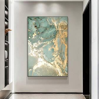 1pc, Swirling Teal And Gold Colours Green Gilt Canvas Prints, Modern Green Marble Texture Poster Wall Decor, Luxury Posters And Prints, For Contemporary Home Decoration Canvas Poster, Dormitory, Kitchen, Living Room, Office, Wall Decor, Frameless Art Print