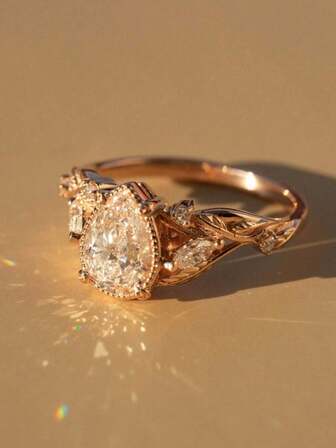 1pc Women's Vintage Elegant Luxury Ring With Teardrop Synthetic Zirconia Stone, Suitable For Daily Wear, Dates, And Special Occasions, An Ideal Gift For Holidays And Anniversaries