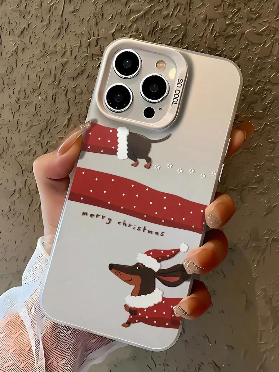 1pc Fashionable & Unique Christmas Dachshund Dog Pattern White Pupil IMD Phone Case Compatible With IPhone 16/16Pro/16Plus/15/15ProMax/15Pro/11/12/13/14ProMax/12Mini/13Mini/11Pro/11ProMax/12Pro/12ProMax/13Pro/13ProMax/14Pro/14ProMax, Soft Case, Creative & Elegant - Multicolor - View 1