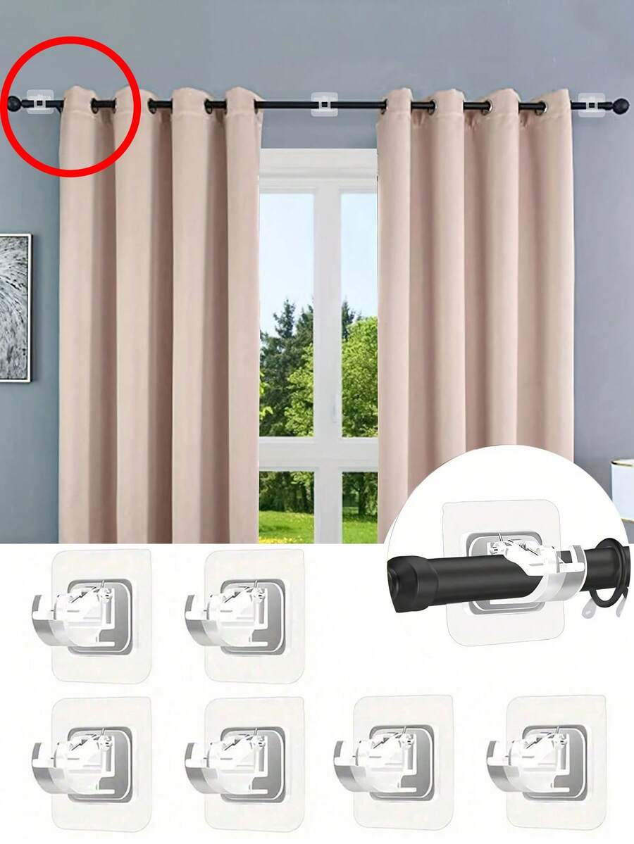 Self-Adhesive Curtain Rod, Adjustable Curtain Rod Hooks, No Nails Needed, Suitable For Bathroom, Kitchen, Hotel - Multicolor - View 1