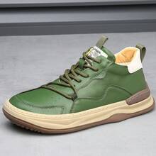 High-Top Men's Shoes Cowhide Versatile Brown Retro Genuine Leather Fleece-Lined Casual Sneakers Men's Cotton Shoes - 9010年黑色春秋款 - 查看 10
