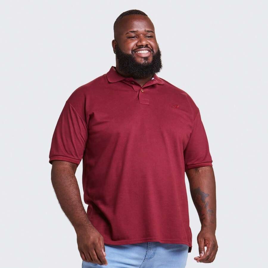 Men's Plus Size Cotton Polo Shirt - Burgundy - View 1