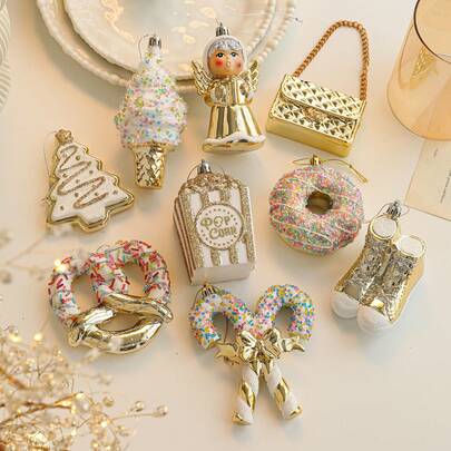 Golden Plastic Pendants With Glitter Powder Cartoon Christmas Ornaments 3D Christmas Tree Window Decorations Christmas Tree Hanging Decoration Christmas Decoration Christmas Tree Pendant For Home Kitchen Dining Table Living Room Bedroom Outdoor Garden Courtyard Engagement & Wedding Party Decoration Christmas Decorations Home Christmas Gifts Christmas Decor