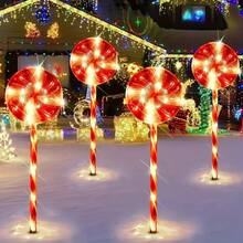 5-Piece Solar Christmas Path Lights, 8 Lighting Modes - Candy Lollipop Style With Red & White LEDs - Indoor/Outdoor Use For Lawn, Patio & Garden Christmas Decoration XMAS Decor Christmas Tree Gift Decor Thanksgiving Wedding Home Decor Home Decor Fall Decor Autumn Decor Birthday Decorations For Gifts Party Supplies Indoor Outdoor Garden Holiday Festival Decor Halloween Decor Wall Decor Halloween Ornaments