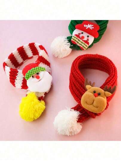 1 قطعة وشاح عيد الميلاد للحيوانات الأليفة بألوان وأنماط عشوائية، بتصميم مخطط وكرات بوم بوم، مناسب للقطط والكلاب الصغيرة/المتوسطة/الكبيرة، بابا نويل، رجل الثلج، شجرة عيد الميلاد، إكسسوار دافئ مصنوع من الصوف لتدفئة الرقبة