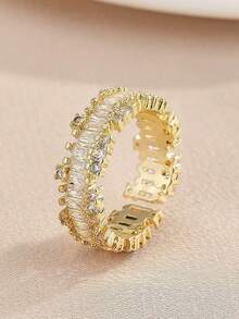 5pcs Fashion Cubic Zirconia Open Copper Rings Set, Suitable For Women's Wedding, Party, Holiday Gift (Gift Box Not Included) - Yellow Gold - View 11