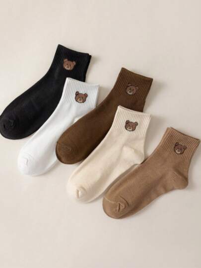 Calcetines casuales de media pantorrilla de colores lisos / osos / vacas en múltiples colores