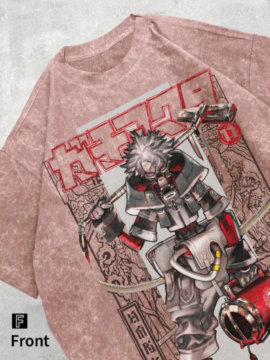 Washed Cotton Men's T-Shirt - Gachiakuta "Ludo Battle Mode" Retro Anime Comic Acid-Washed Heavy Cotton Short-Sleeved, Graphic T-Shirt, Anime Fan Gift, Men's Clothing, Street Style Tops, Wear, Local Warehouse - Cà phê nâu - Xem 1