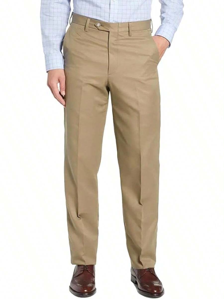 Men's Cozy Expandable Waist Dress Pants| Stretch Weave Work-To-Weekend Pants - Khaki - View 1