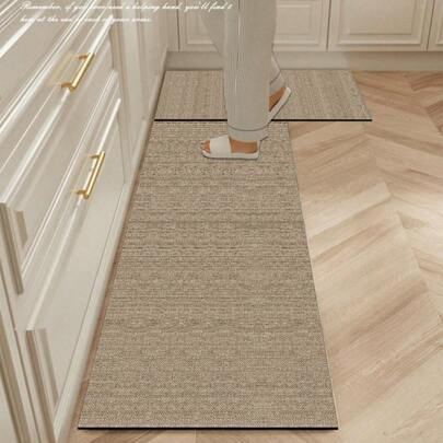 1 Stück Küchenmatte aus Silikagel, einfaches, einfarbiges Texturmuster in hellbraunem Ton, gewebter Textureffekt, keine komplexen Muster oder Grafiken, luxuriöse und modische Küchenmatte, dämpfend und ermüdungsfrei, Stoffoberfläche, saugfähiger Schwamm in der Mitte, rutschfeste Gummiunterseite