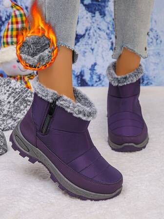 Winter New Plus Size 36-43 Men & Women Plush Thick Warm Shoes, Anti-Slip Durable High-Top Leather Waterproof Fashion Thick-Sole Wedge Flat Snow Boots