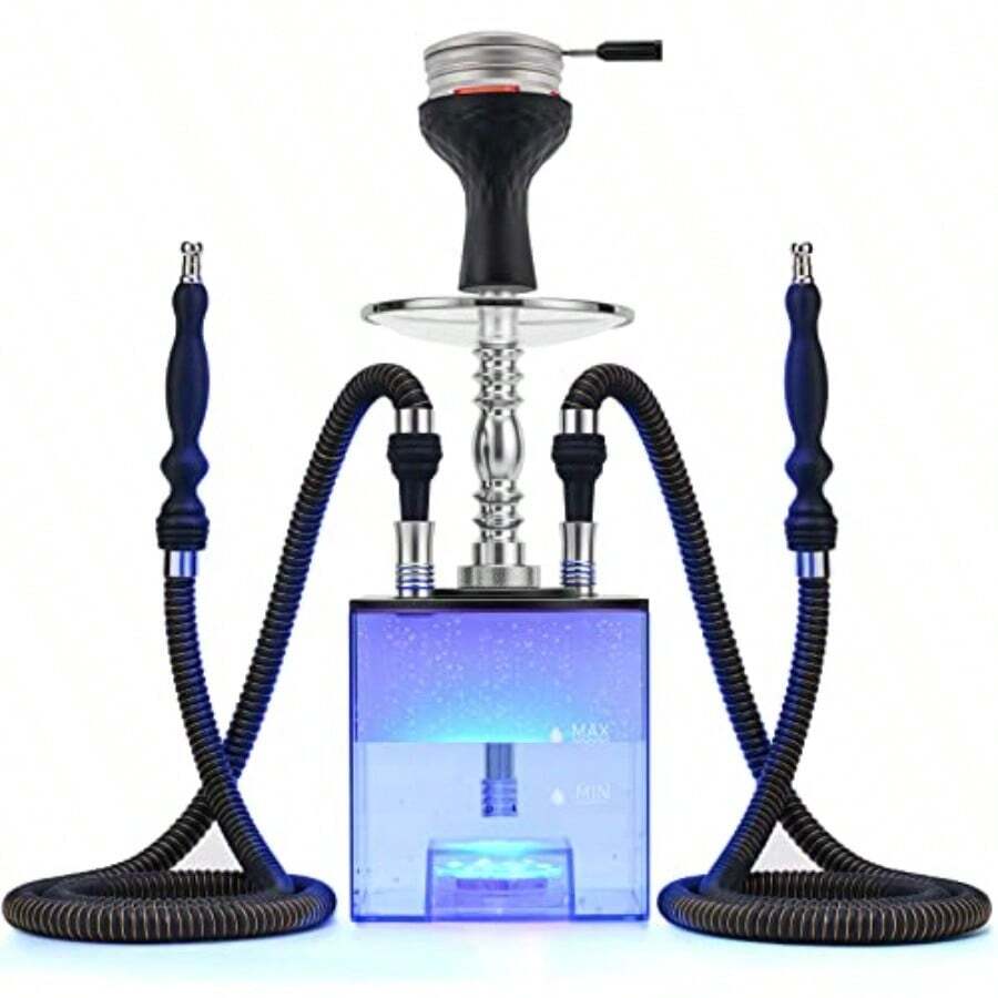 KITOSUN Juego de pipas de agua de acrílico con cubo moderno con cuenco de silicona para narguile de piel manguera de carbón pinzas de aluminio con difusor de luz LED mágica para mejor fumar shisha shisha shisha narguile - cubo - Ver 1