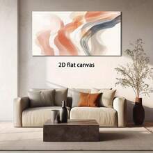 2D Flat, Modern Abstract Brushstroke Canvas Wall Art Wood Framed Horizontal Painting, Soft Pastel Pink Beige Blue White Brown, Minimalist Contemporary Artwork For Living Room, Bedroom, Office, Kitchen, Bathroom Decor - Ready-To-Hang Wrapped Canvas Print, - 彩色 - 查看 3