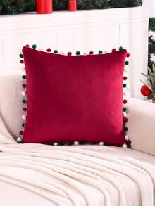 1pc Christmas Decorative Pillow Cover, Colorful Fuzzy Plush Farmhouse Style For Living Room Sofa, Holiday Gift - Burgundy - View 9