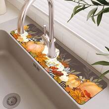 1pc Autumn Harvest Festival, Pumpkin Water-Saving Trough Faucet Drain Pad, Dining Table Pad, Bathroom Diatom Mud Absorbent Pad, Household Countertop Anti-Slip And Mildew-Proof Pad.