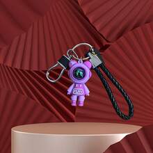 1Pcs Cute Lightning Bear Keychain, Cartoon Astronaut Bear Doll Keychain Men's Car Key Women's Bag Pendant Couple Keychain Chain Ring, With Black Braided Rope And Practical Hook, Suitable For Keys, Bags And Other Items - 黑色 - 查看 5