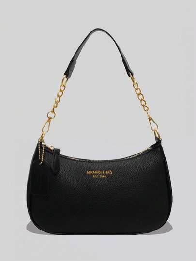 1 件女士纯色 PU 皮革单肩包，可调节肩带办公室手提包斜挎包