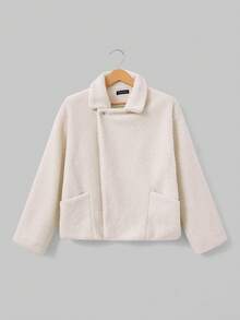 优雅别致休闲保暖羊毛夹克，女士冬季服装 - 杏色 - 查看 4