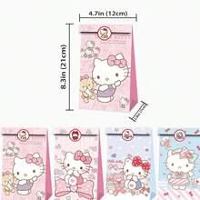 12pcs Sanrio Party Gift Box Packaging Kuromi Hello Kitty Tote Bags Double-Sided Printing Suitable For Valentine's Day, Halloween, Christmas, Birthday Party Gifts, Candy Wrapping Paper Bags, Holiday Gift Wrapping Paper Bags, Decorative Items