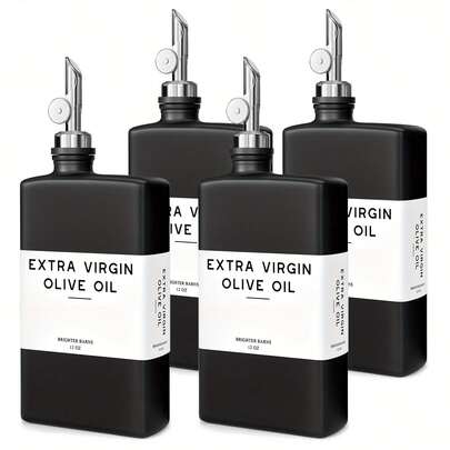 Glass Olive Oil Dispenser Bottles For Kitchen, Avocado Oil Dispenser Set, Herb Syrup Bottles – Modern Décor Golden Kitchen Accessories For Home, Airbnb, Café – Set Of 4
