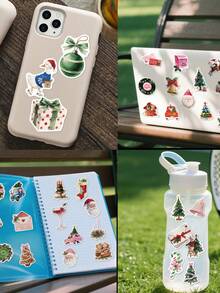 50 szt. naklejek świątecznych, ozdoby świąteczne, naklejki Wesołych Świąt, uroczy prezent świąteczny, naklejki zimowe, prezenty świąteczne, estetyczne naklejki z kreskówkową kreskówką na butelkę z wodą, termos, gitarę, bagaż, telefon, etui, laptop, deskorolkę, prezent